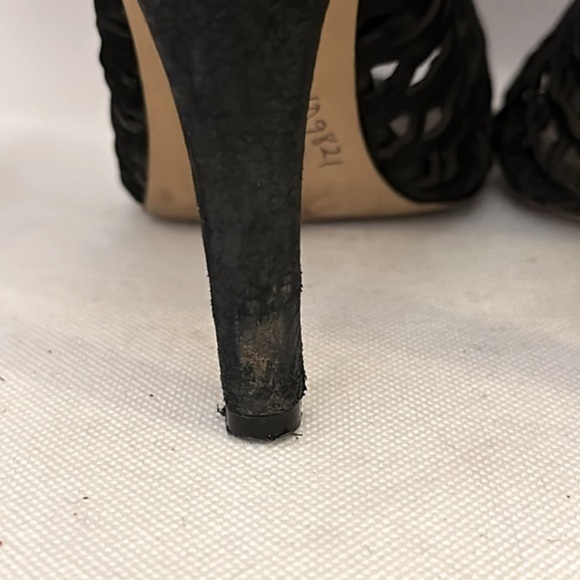 Vince Camuto Black Leather Suede Open Toe Booties Size 9.5 - Picture 11 of 16